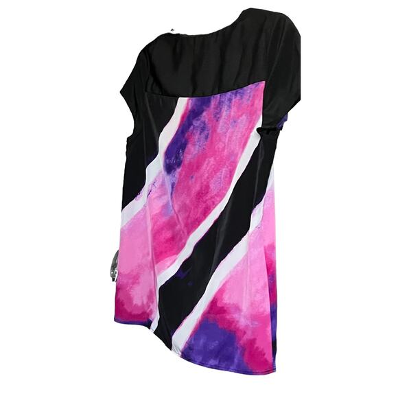 DANA BUCHMAN CAP SLEEVE, V-NECK PULL-OVER STYLE BLOUSE-WOMENS, M-BLACK PINK BLUE - Picture 5 of 10